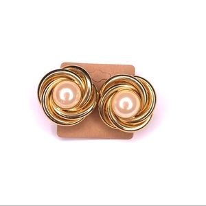 Gold Faux Pearl Large Clip On Earrings